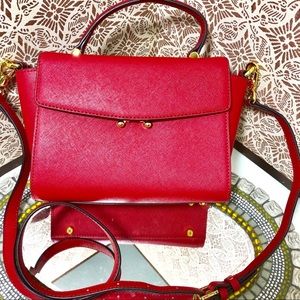 Women Nwot Red Vegan Leather Structured Handbag - image 1